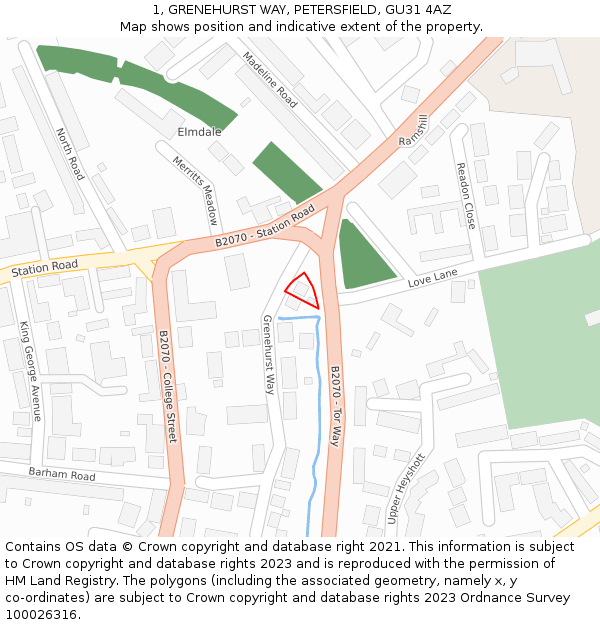 1, GRENEHURST WAY, PETERSFIELD, GU31 4AZ: Location map and indicative extent of plot