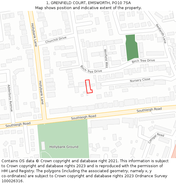 1, GRENFIELD COURT, EMSWORTH, PO10 7SA: Location map and indicative extent of plot