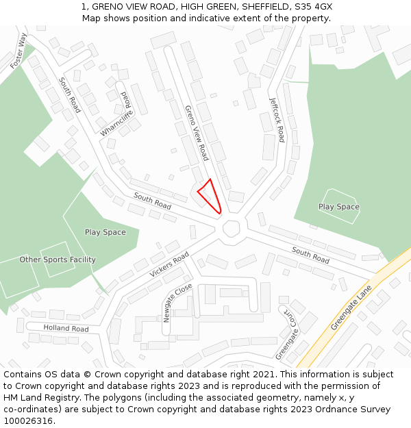 1, GRENO VIEW ROAD, HIGH GREEN, SHEFFIELD, S35 4GX: Location map and indicative extent of plot