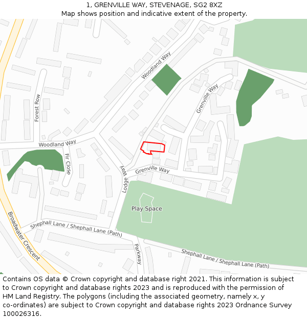 1, GRENVILLE WAY, STEVENAGE, SG2 8XZ: Location map and indicative extent of plot