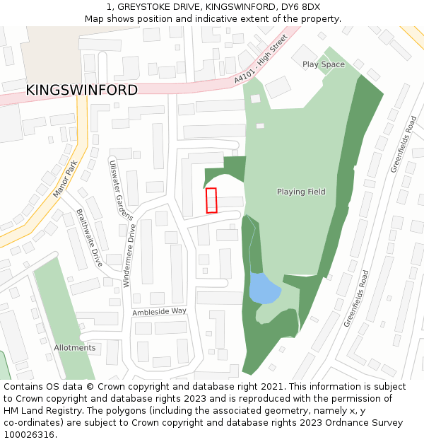 1, GREYSTOKE DRIVE, KINGSWINFORD, DY6 8DX: Location map and indicative extent of plot
