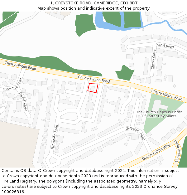 1, GREYSTOKE ROAD, CAMBRIDGE, CB1 8DT: Location map and indicative extent of plot