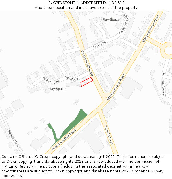 1, GREYSTONE, HUDDERSFIELD, HD4 5NF: Location map and indicative extent of plot