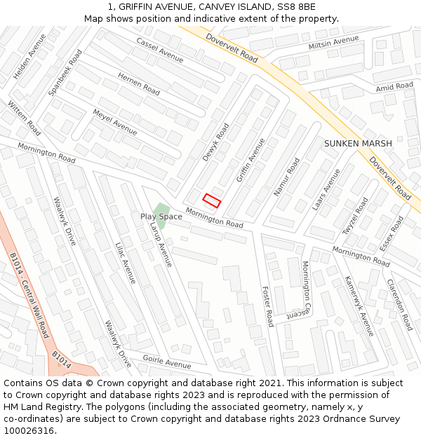 1, GRIFFIN AVENUE, CANVEY ISLAND, SS8 8BE: Location map and indicative extent of plot