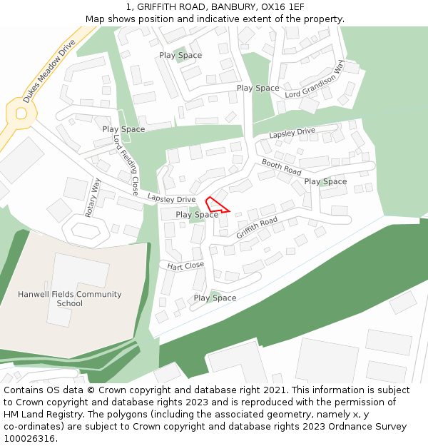 1, GRIFFITH ROAD, BANBURY, OX16 1EF: Location map and indicative extent of plot