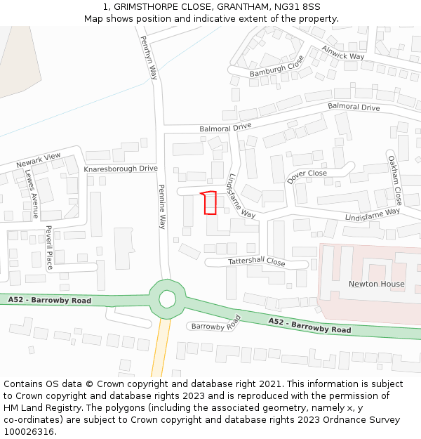 1, GRIMSTHORPE CLOSE, GRANTHAM, NG31 8SS: Location map and indicative extent of plot