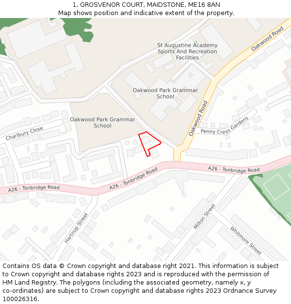 1, GROSVENOR COURT, MAIDSTONE, ME16 8AN: Location map and indicative extent of plot