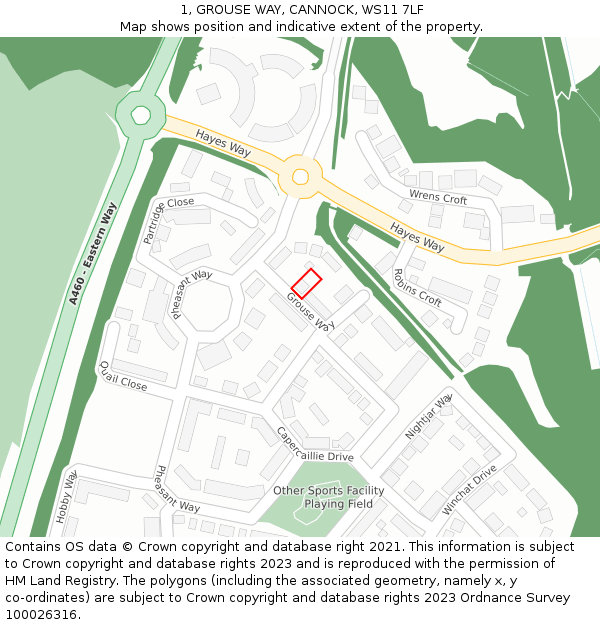 1, GROUSE WAY, CANNOCK, WS11 7LF: Location map and indicative extent of plot