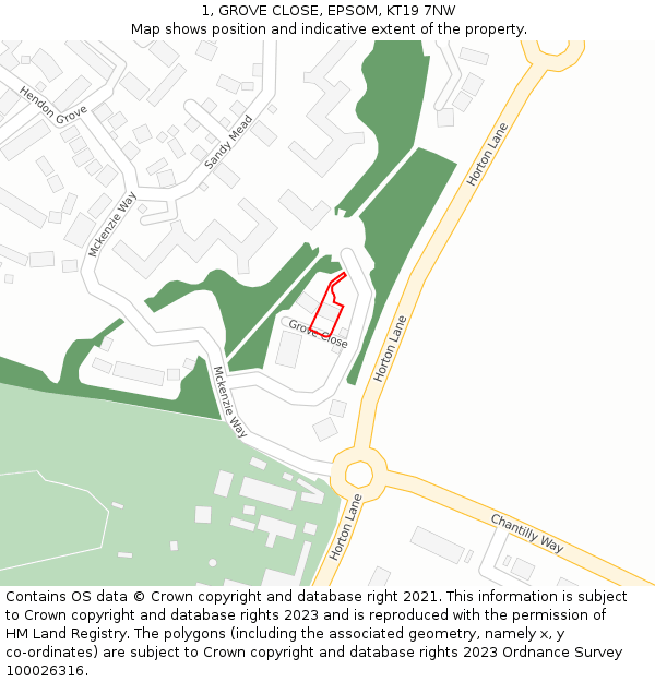 1, GROVE CLOSE, EPSOM, KT19 7NW: Location map and indicative extent of plot