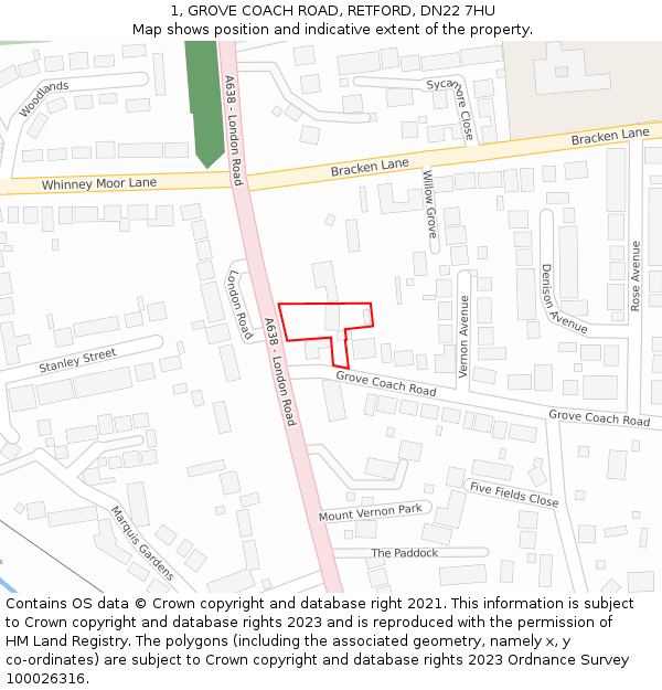 1, GROVE COACH ROAD, RETFORD, DN22 7HU: Location map and indicative extent of plot