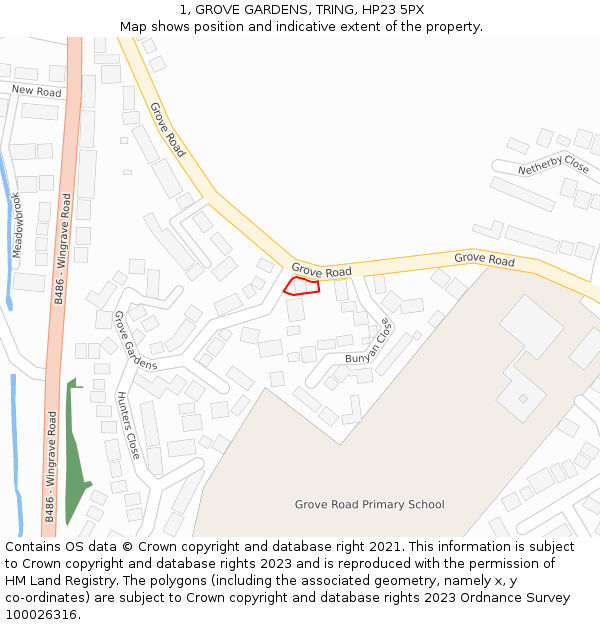 1, GROVE GARDENS, TRING, HP23 5PX: Location map and indicative extent of plot