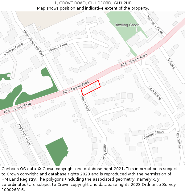 1, GROVE ROAD, GUILDFORD, GU1 2HR: Location map and indicative extent of plot