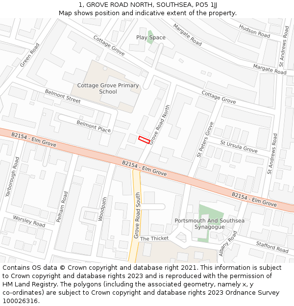 1, GROVE ROAD NORTH, SOUTHSEA, PO5 1JJ: Location map and indicative extent of plot