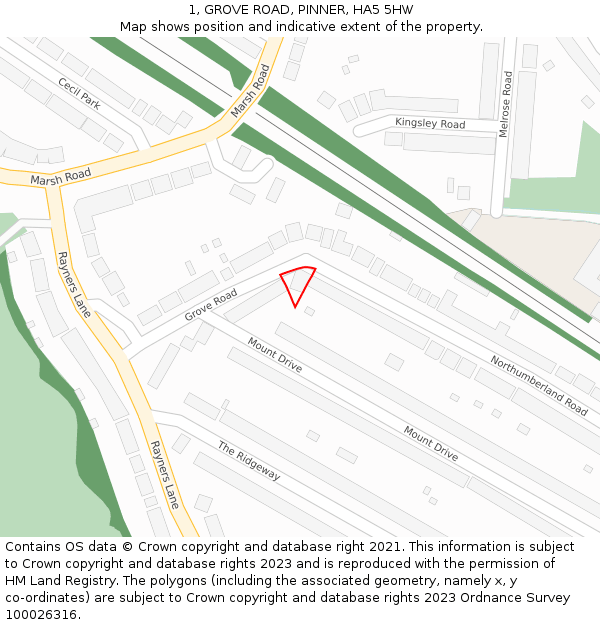 1, GROVE ROAD, PINNER, HA5 5HW: Location map and indicative extent of plot