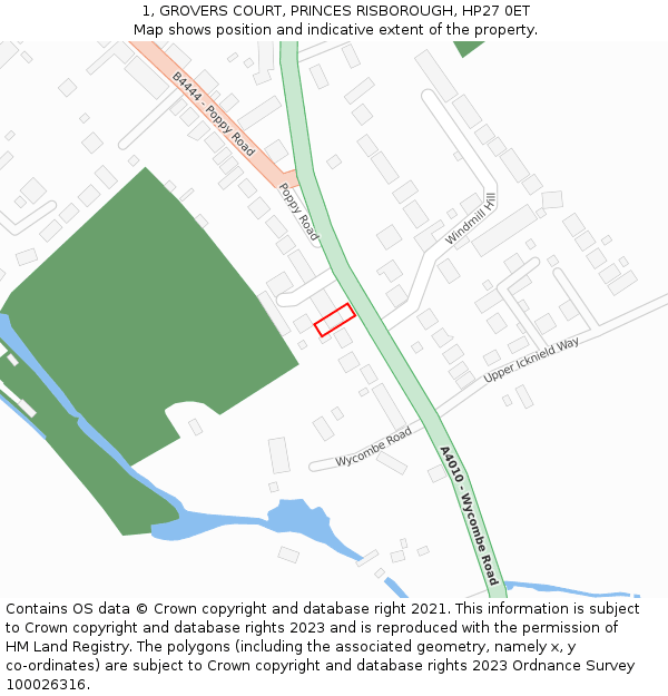 1, GROVERS COURT, PRINCES RISBOROUGH, HP27 0ET: Location map and indicative extent of plot