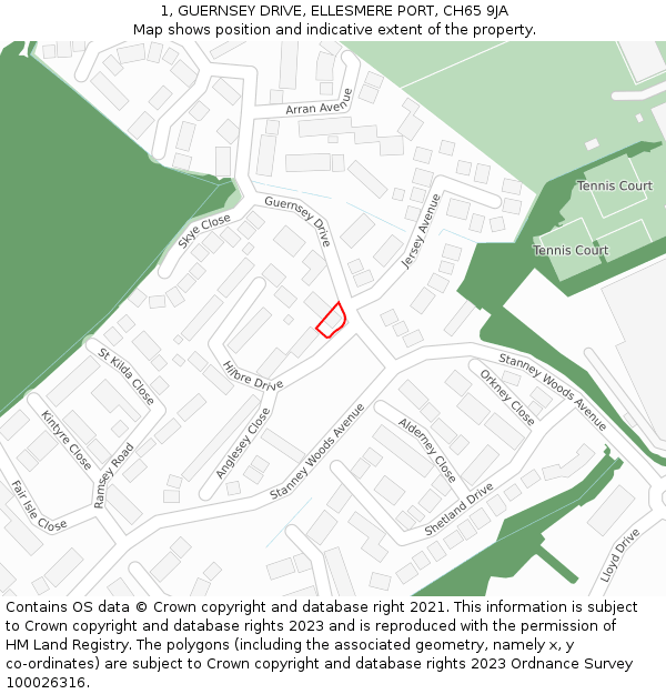 1, GUERNSEY DRIVE, ELLESMERE PORT, CH65 9JA: Location map and indicative extent of plot