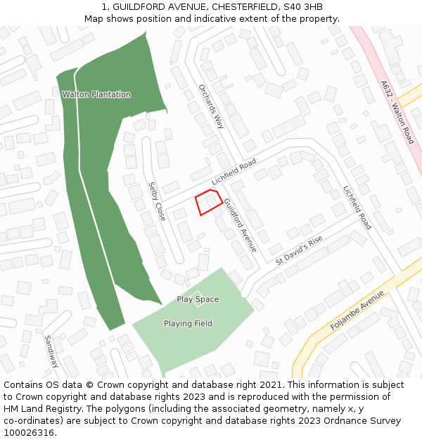 1, GUILDFORD AVENUE, CHESTERFIELD, S40 3HB: Location map and indicative extent of plot