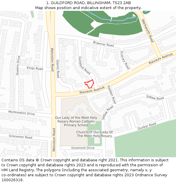 1, GUILDFORD ROAD, BILLINGHAM, TS23 2AB: Location map and indicative extent of plot