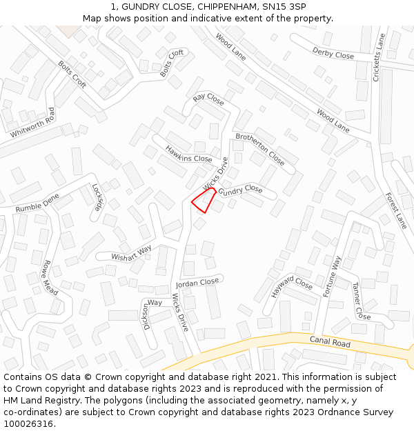 1, GUNDRY CLOSE, CHIPPENHAM, SN15 3SP: Location map and indicative extent of plot