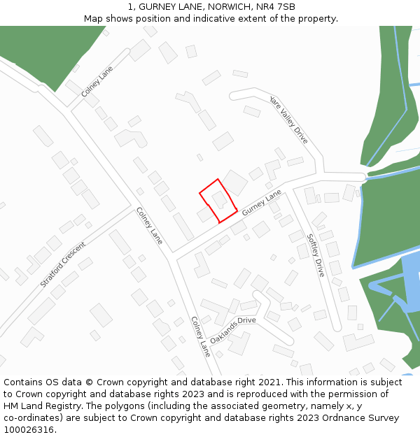 1, GURNEY LANE, NORWICH, NR4 7SB: Location map and indicative extent of plot