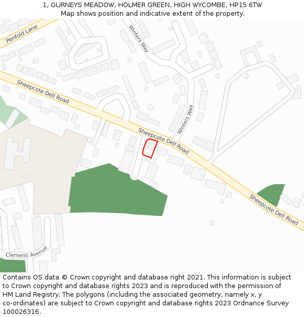 1, GURNEYS MEADOW, HOLMER GREEN, HIGH WYCOMBE, HP15 6TW: Location map and indicative extent of plot