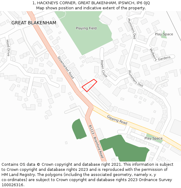 1, HACKNEYS CORNER, GREAT BLAKENHAM, IPSWICH, IP6 0JQ: Location map and indicative extent of plot