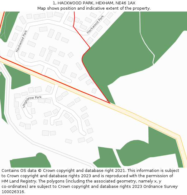 1, HACKWOOD PARK, HEXHAM, NE46 1AX: Location map and indicative extent of plot