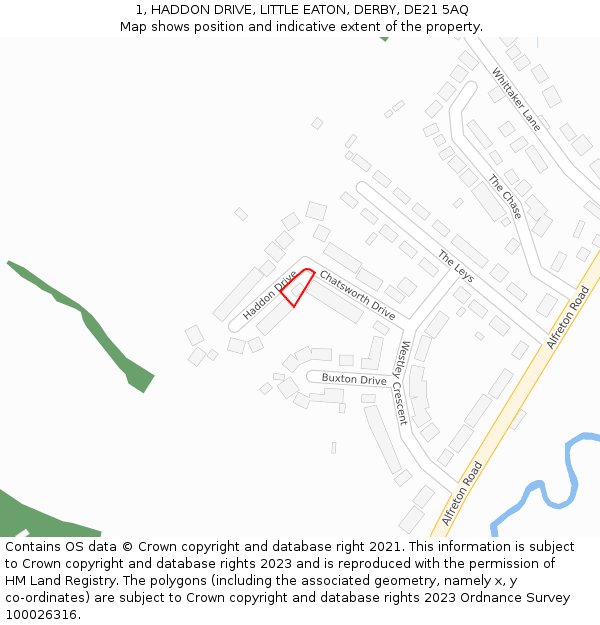 1, HADDON DRIVE, LITTLE EATON, DERBY, DE21 5AQ: Location map and indicative extent of plot