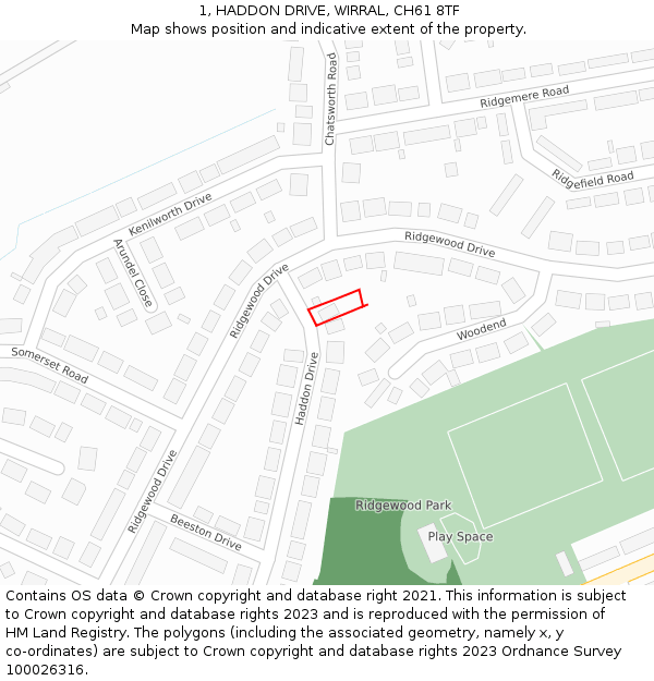 1, HADDON DRIVE, WIRRAL, CH61 8TF: Location map and indicative extent of plot