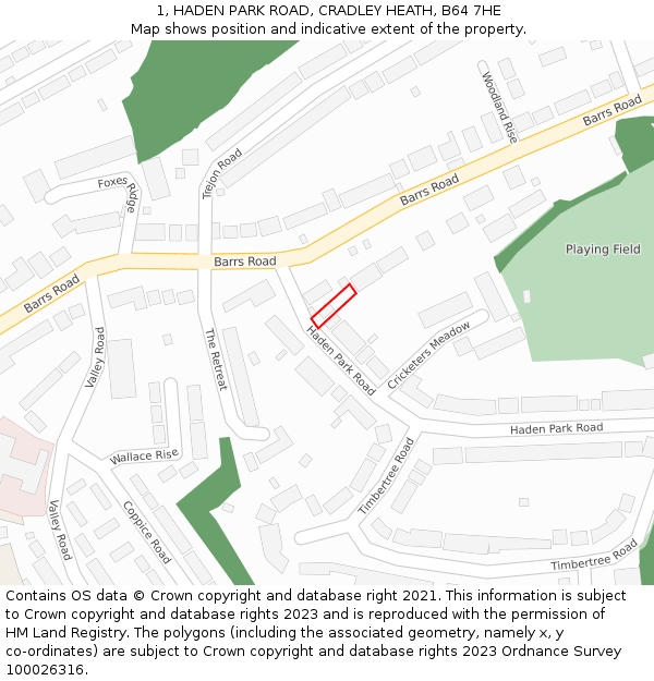 1, HADEN PARK ROAD, CRADLEY HEATH, B64 7HE: Location map and indicative extent of plot