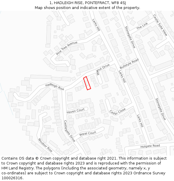 1, HADLEIGH RISE, PONTEFRACT, WF8 4SJ: Location map and indicative extent of plot