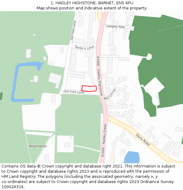 1, HADLEY HIGHSTONE, BARNET, EN5 4PU: Location map and indicative extent of plot