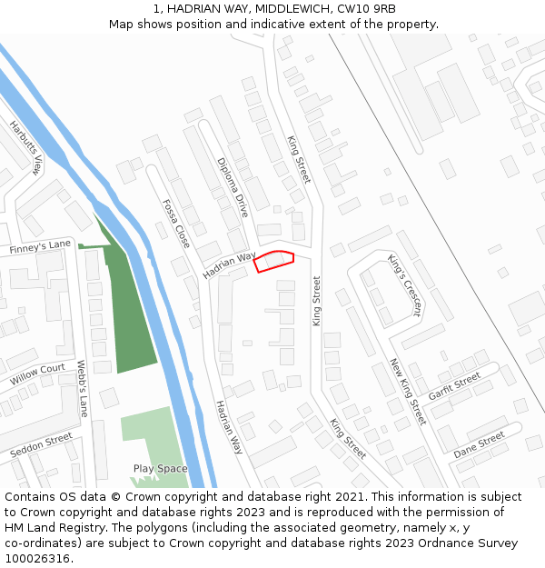 1, HADRIAN WAY, MIDDLEWICH, CW10 9RB: Location map and indicative extent of plot