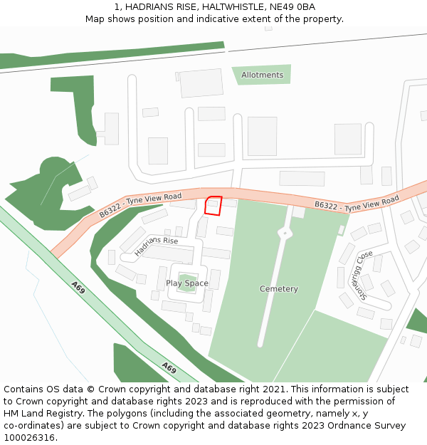1, HADRIANS RISE, HALTWHISTLE, NE49 0BA: Location map and indicative extent of plot