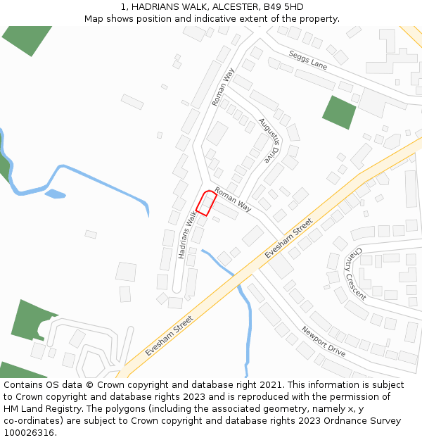 1, HADRIANS WALK, ALCESTER, B49 5HD: Location map and indicative extent of plot