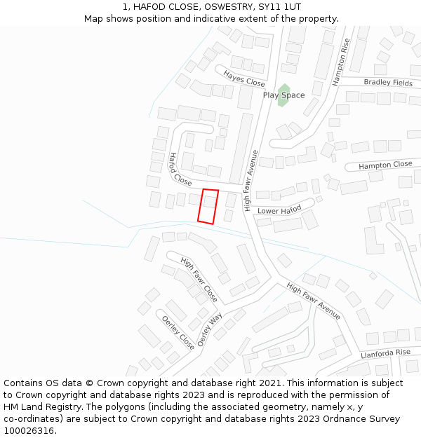 1, HAFOD CLOSE, OSWESTRY, SY11 1UT: Location map and indicative extent of plot