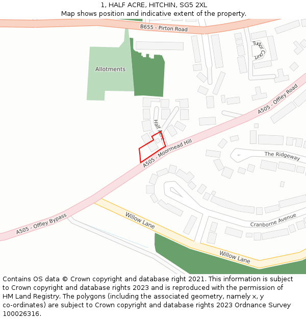 1, HALF ACRE, HITCHIN, SG5 2XL: Location map and indicative extent of plot