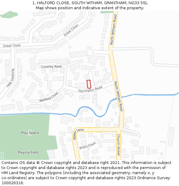 1, HALFORD CLOSE, SOUTH WITHAM, GRANTHAM, NG33 5SL: Location map and indicative extent of plot