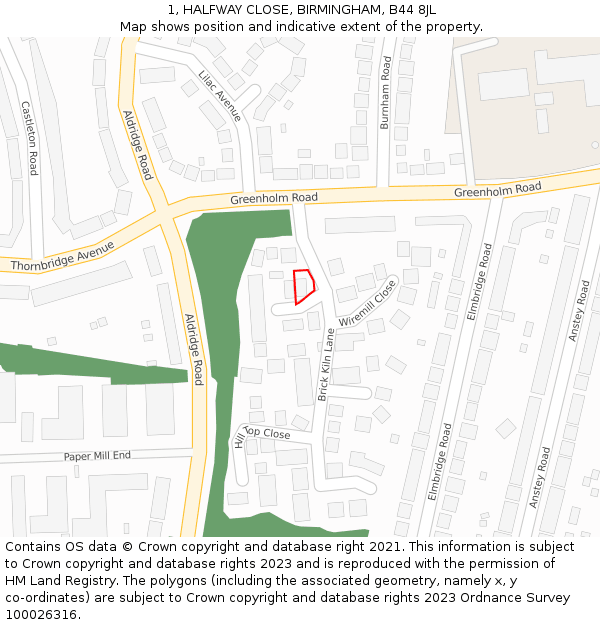 1, HALFWAY CLOSE, BIRMINGHAM, B44 8JL: Location map and indicative extent of plot