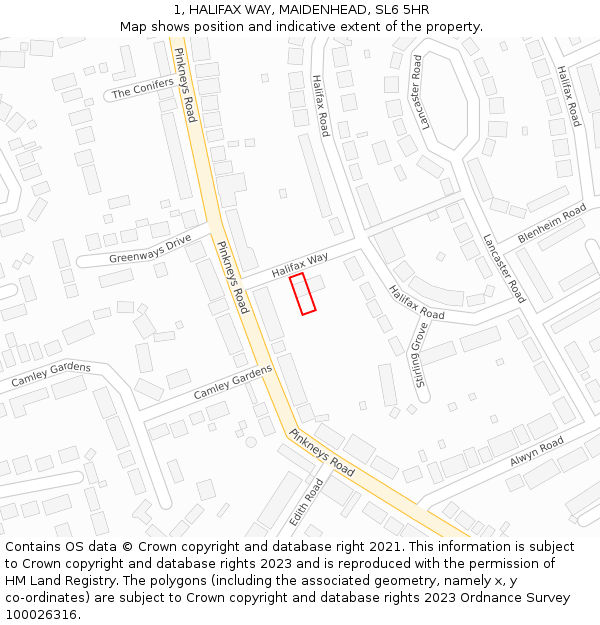 1, HALIFAX WAY, MAIDENHEAD, SL6 5HR: Location map and indicative extent of plot