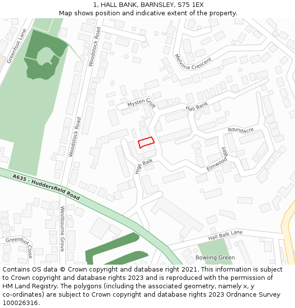 1, HALL BANK, BARNSLEY, S75 1EX: Location map and indicative extent of plot