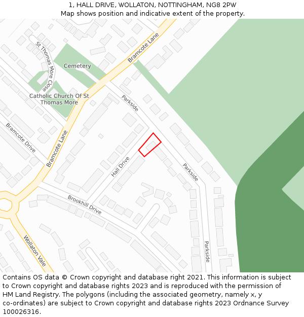 1, HALL DRIVE, WOLLATON, NOTTINGHAM, NG8 2PW: Location map and indicative extent of plot