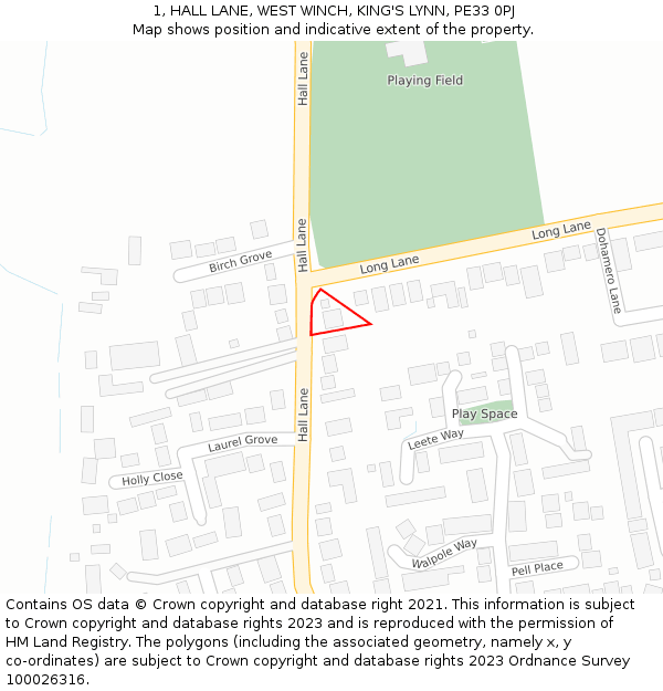 1, HALL LANE, WEST WINCH, KING'S LYNN, PE33 0PJ: Location map and indicative extent of plot