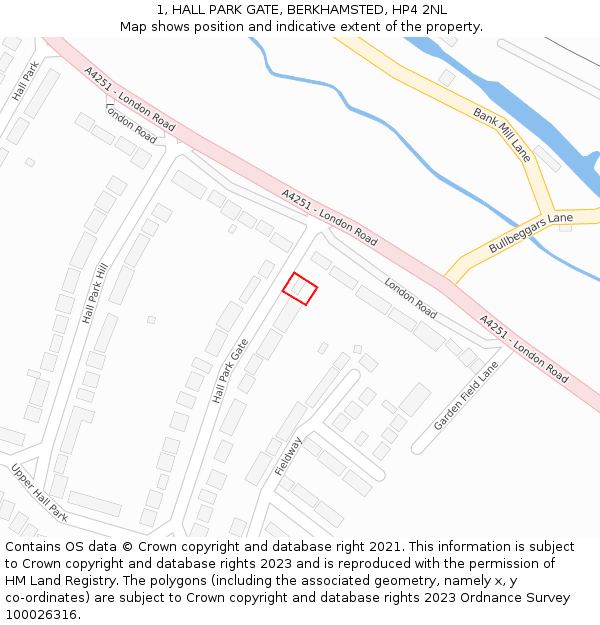 1, HALL PARK GATE, BERKHAMSTED, HP4 2NL: Location map and indicative extent of plot