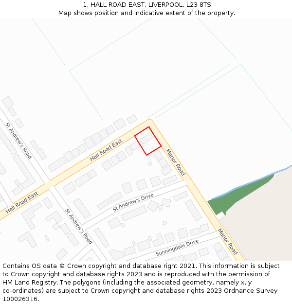 1, HALL ROAD EAST, LIVERPOOL, L23 8TS: Location map and indicative extent of plot