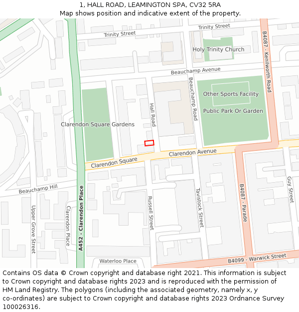 1, HALL ROAD, LEAMINGTON SPA, CV32 5RA: Location map and indicative extent of plot