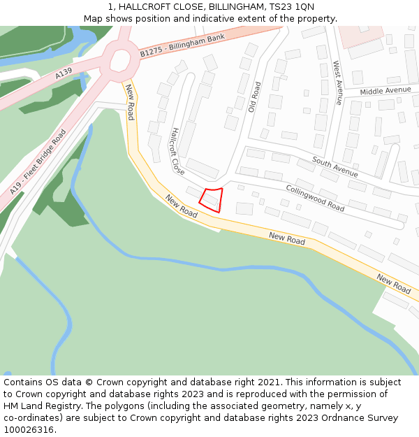 1, HALLCROFT CLOSE, BILLINGHAM, TS23 1QN: Location map and indicative extent of plot