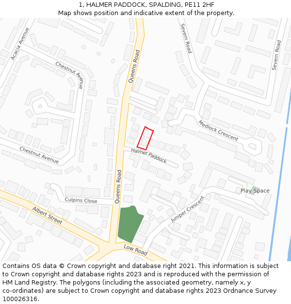 1, HALMER PADDOCK, SPALDING, PE11 2HF: Location map and indicative extent of plot