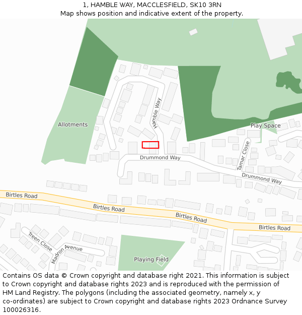 1, HAMBLE WAY, MACCLESFIELD, SK10 3RN: Location map and indicative extent of plot