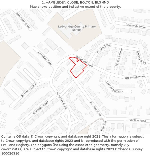 1, HAMBLEDEN CLOSE, BOLTON, BL3 4ND: Location map and indicative extent of plot